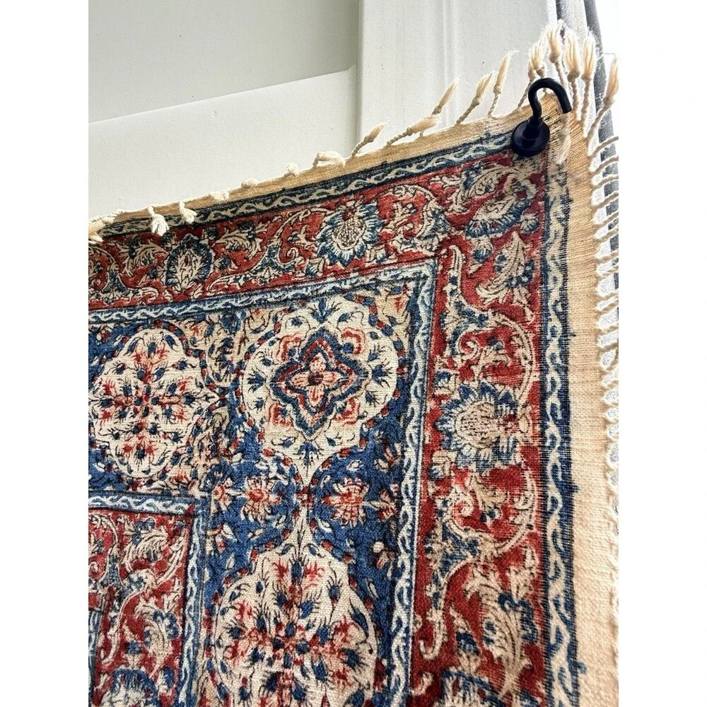 Antique Persian Fringed Cloth Tapestry Qajar Hunting & Polo Scene 52 X 52